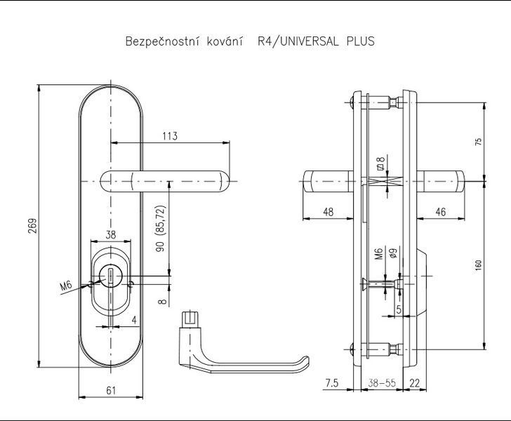 Фурнітура захисна ROSTEX UNIVERSAL_PLUS R mov-mov DIN PLATE 85мм Хром_полірований 38-55мм 3клас CR  RST-4019320173 фото